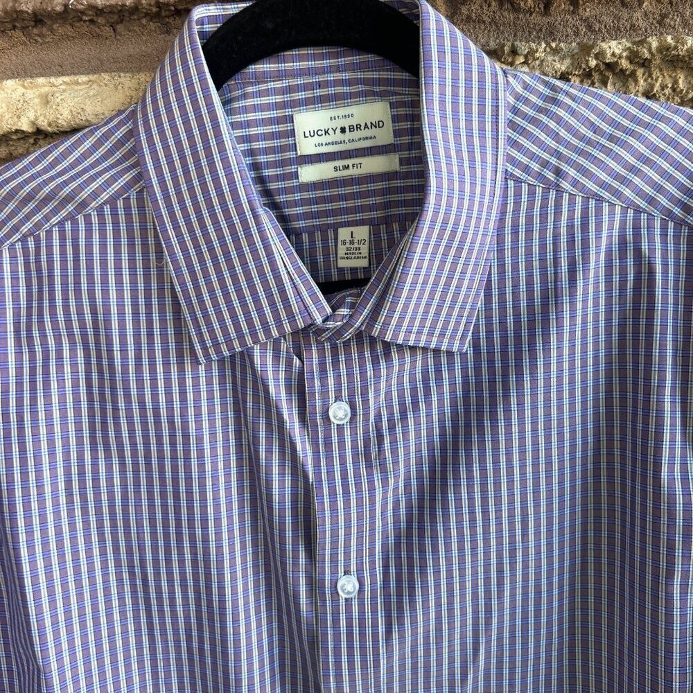 Lucky Brand Men's Purple Plaid Long Sleeve Button Front Casual Shirt Size 16 - Picture 4 of 10